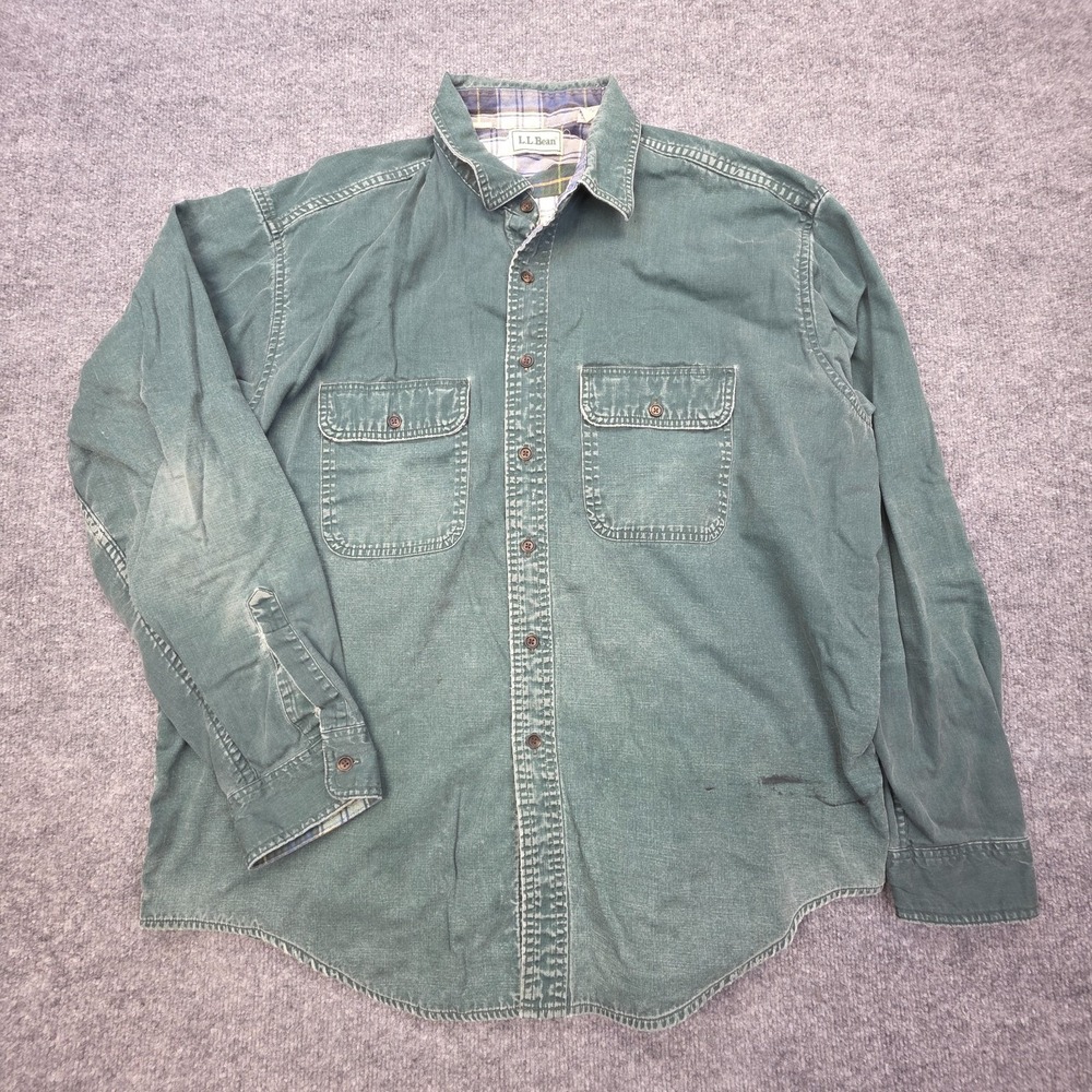 L L Bean Shirt Mens XL Green Flannel Lined Hurricane Shacket Jacket  A038